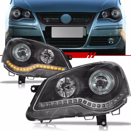 Par Farol Tuning Polo 07/14 Black Projetor Angel Eyes Sport