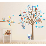 Vinilo Decorativo Arbol Con Buhos Infantil