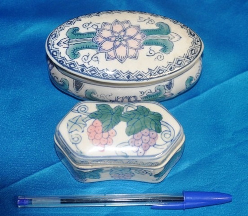 Antigo Conjunto De Porta Joias Chinês De Porcelana 2 Peças.