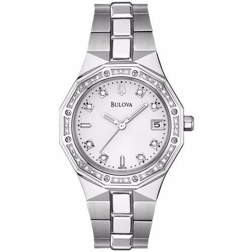 Relógio Bulova 96r118 Women's Diamond Orig Anal Silver