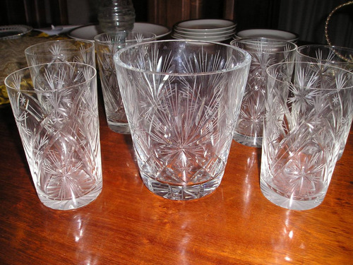622- Juego De Whisky Hielera Y 6 Vasos Cristal Tallado