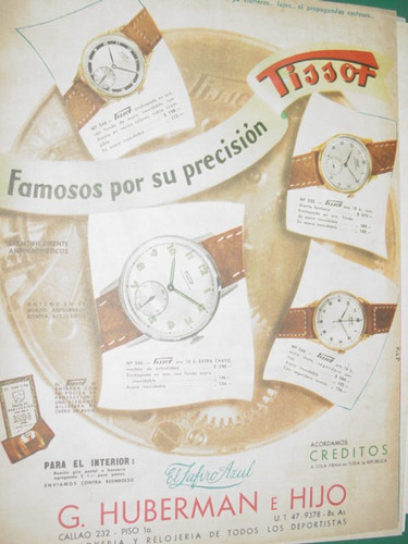Publicidad Antigua Relojes Tissot Huberman Buenos Aires Mod3