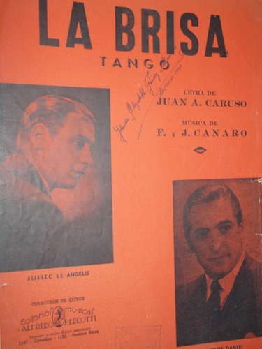 Partitura Tango La Brisa Caruso Canaro De Angelis Dante