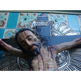Antigua Gran Cruz Madera  Jesus Cristo Plata Crucifijo San
