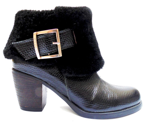 Botas Botinetas Cuero Reptil Pelo Negro Frou Frou Shoes