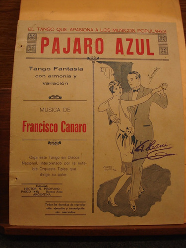 Partitura Pajaro Azul Tango Frantasía Francisco Canaro