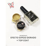 Polvo Efecto Espejo Dorado + Top Coat Comun, Mirror Faguer