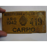Antigua Patente De Carro 419 Gral Las Heras 1942 14x7cm