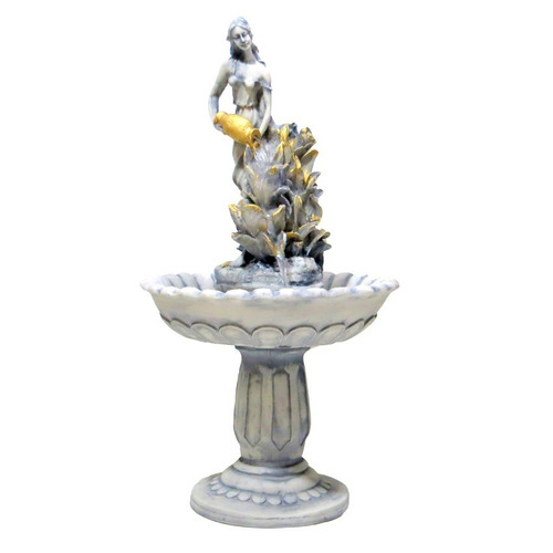 Fonte De Água Pedestal Chafariz Cinza - Mulher Com Jarro