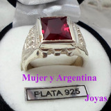 Anillo Plata Sello Hombre Macizo Cubic Rubi Nro 28.peso 10 G