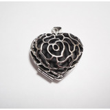 Dije Relicario Corazón Silueta De Rosa  De Plata 925 