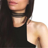 Gargantilla Collar Choker 5 Tiras Gamuza Negro