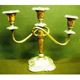 Antiguo Par De Candelabros Metal Sin Sello 3 Velas C/u(063p)