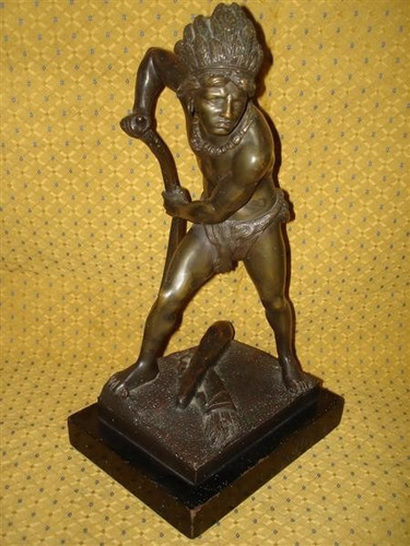 Estatua Antigua De Bronce Maciza Con Figura De Aborigen