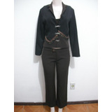 Conjunto Calça E Blazer Feminino Preto Com Marrom Tam P