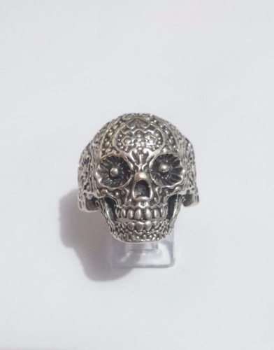 Anillo De Calavera En Plata .925 Craneo Flor Chopper Biker