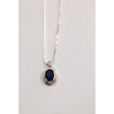 Conjunto Cadena Y Colgante Plata Fina Rodinado Zafiro Azul