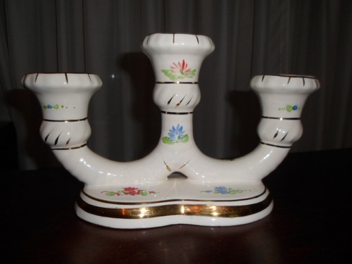 1265- Candelabro Antiguo Porcelana 3 Brazos Art Deco