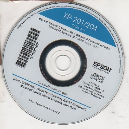 Cd De Instalação P/ Impressora Epson Xp201 - 204