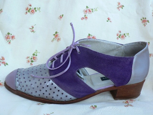 Zapato Acordonado 40 Charol Y Gamuza Lila Y Violeta