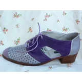 Zapato Acordonado 40 Charol Y Gamuza Lila Y Violeta