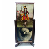 Antiguo Portaretrato Doble De Madera Con Pie Impecable 3b