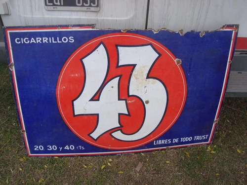 Antiguo Cartel Enlozado Raro Cigarrillos 43 Bar 78x1,28 Pulp