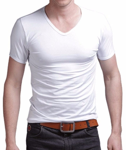 Pack X 5 Remeras Entalladas Slim Fit Hombre Escote V Algodon