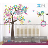 Vinilo Decorativo Árbol Infantil-i 60. Calcomanías Búhos.