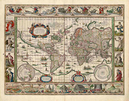 Lienzo Tela Tabla Geográfica Del Nuevo Globo Terráqueo 1635