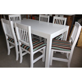 Mesa Asia Blanca Laqueada Moderna 1.40mt 6 Sillas Tapizadas