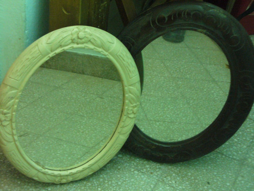 Antiguos Espejos Ovalados - Marcos De Madera Grabados -