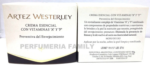 Crema Esencial Preventiva Envejecimiento Con Vit A Y F Artez Westerley Distr. Oficial Perfumeria Family