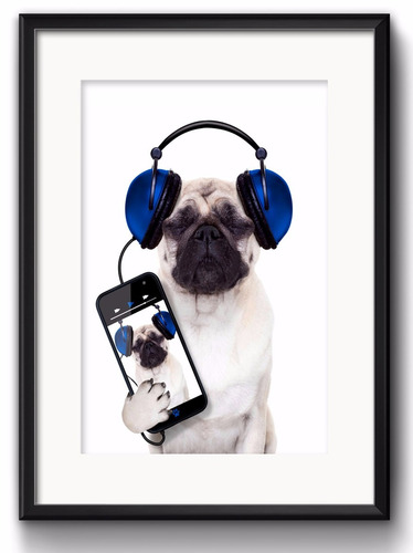 Quadro Pug Musica Cachorro Fone Pet Decoracao Sala Paspatur