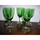 1397- Juego De 5 Copas Color Verdes Art Deco Bebidas Vino 