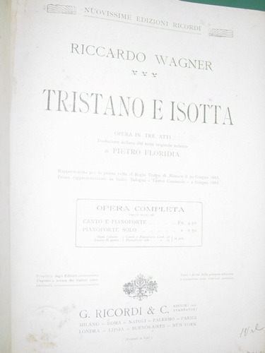 Libro Partitura Opera Tristano E Isotta Riccardo Wagner