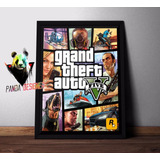 Poster Emoldurado Geek Gta 5 Quarto Gamer Decoração C/ Vidro