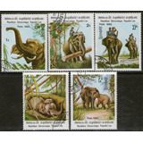 Laos Serie X 5 Sellos Usados Fauna = Elefantes Año 1982