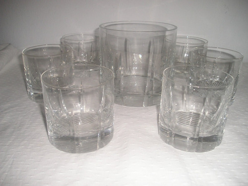 896- Juego De Whisky Hielera Y 6 Vasos Cristal Tallado