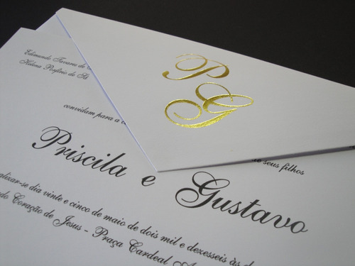 Convite Casamento Envelope Clássico Iniciais Hot St 25 Unid.