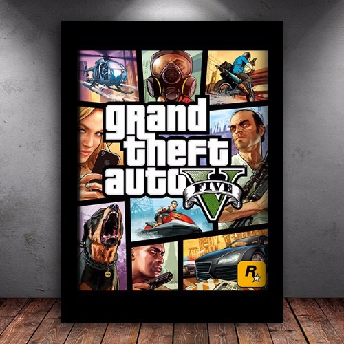 Poster Emoldurado Gta 5 Quarto Gamer Decoração A3