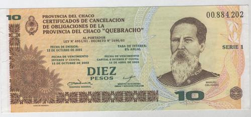 Billete Bono Chaco 10 Pesos Sin Circular