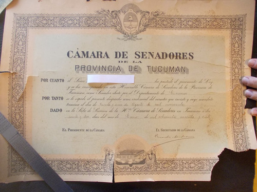 39-certificado Senador Dpto. Graneros  Tucuman  Año 1897