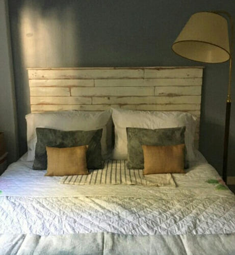 Respaldo De Cama Patinado Blanco, Madera Pallet Vintage