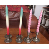 Lote 4 Candelabros Metalicos Con Velas