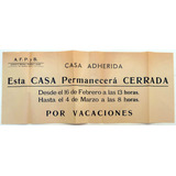 Cerrado Por Vacaciones Cartel Ferreterias Bazares 1949 (c)