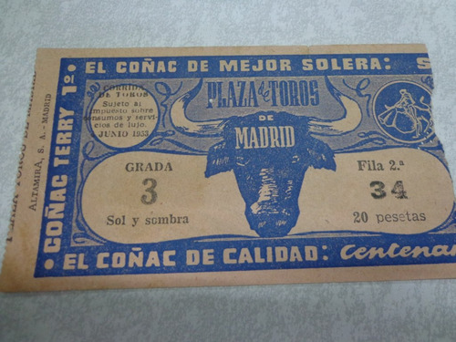 Antigua Entrada Corrida De Toros De Madrid Año 1953