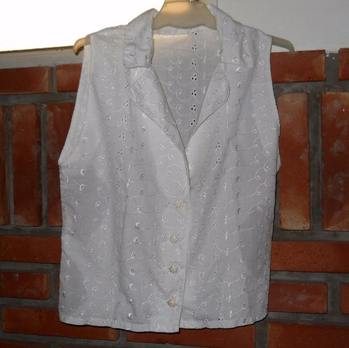 Blusa Camisa Blanca Broderie Dama Vintage Sin Mangas