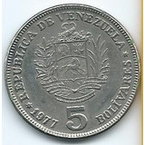 Moneda  De  Venezuela  5  Bolívares  1977  Recomendable