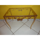 Mesa De Centro De Ferro Com Vidro 60 Cm Detalhe Folha